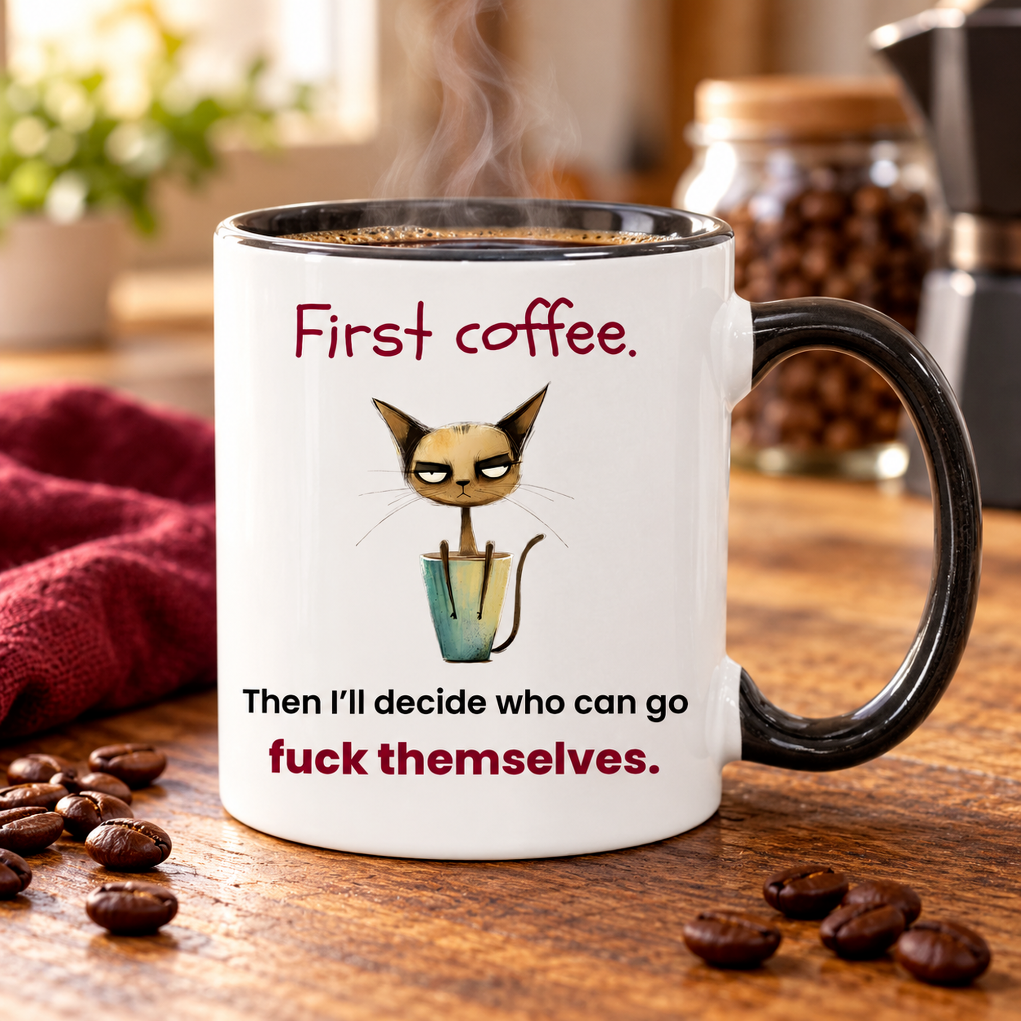 First Coffee – Sarcastic Cat Mug